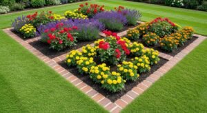 Perennial garden with decorative edging and neat borders