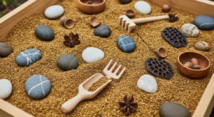 Sandbox with mixed textures for sensory play