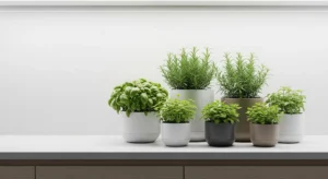Minimalist herb garden with simple pots