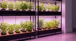 Indoor herb garden with LED grow lights