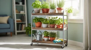 Mobile herb garden on a rolling cart