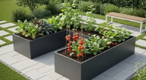 Metal raised garden beds with modern design