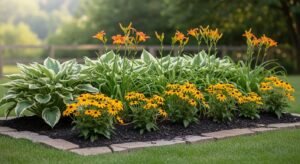 Low-maintenance perennial garden with easy-care plants