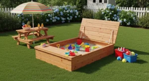 Sandbox with storage for toys and tools