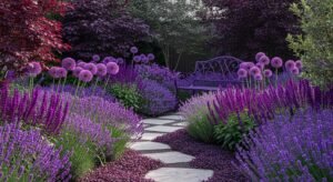 Purple-themed perennial garden with coordinated flower colors