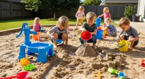 Sandbox with water play feature for kids