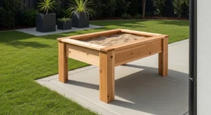 Raised sandbox design for backyard play