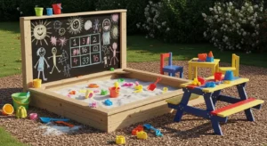 Sandbox with chalkboard for creative play