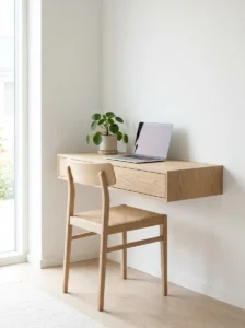 floating desk small home office setup space saving minimalist workspace