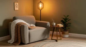 Cozy reading nook in living room corner