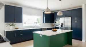 Bold cabinet colors creating a statement in a colorful kitchen