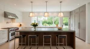 Large kitchen island with seating creating a social space
