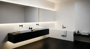 Black and white contrast creating a modern bathroom look