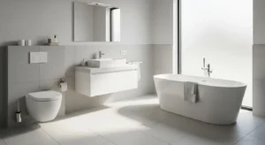 Light grey walls creating an airy bathroom