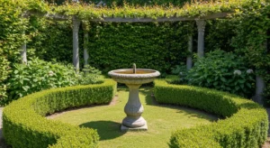 Stone bird bath creating a timeless garden focal point