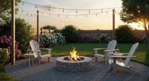 Stone fire pit creating a timeless backyard look