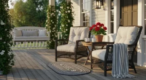 Cozy seating area on front porch