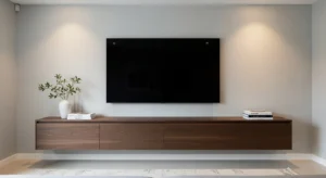 Floating TV unit creating clean modern look