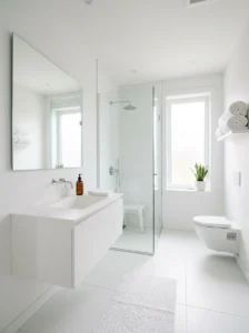 Minimalist all-white bathroom with clean lines and clutter-free modern design
