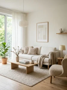 Neutral color Scandinavian living room clean and minimal design