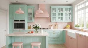 Pastel kitchen palette creating a soft colorful look