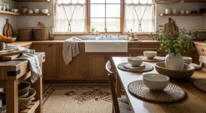 Natural textures adding warmth to a white kitchen
