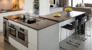 Kitchen island with built-in appliances for efficiency