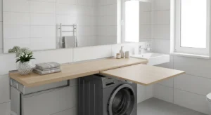 Foldable countertop adding function to washing machine setup