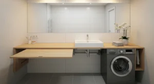 Foldable countertop adding functionality above washing machine