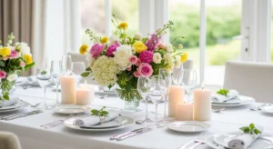 Spring centerpiece on dining table
