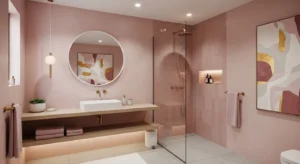 Dusty pink creating a modern bathroom style