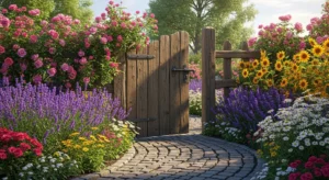 Garden gate creating a welcoming entry