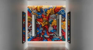 Statement wall in narrow hallway