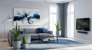 Blue and gray living room decor