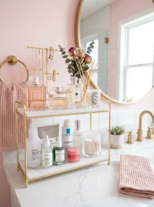 Tiered bathroom shelf stand for organizing skincare and essentials