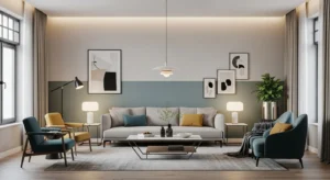 Two-tone walls adding depth and style to a living room