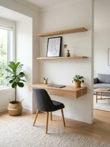 Floating wall desk in modern living room workspace