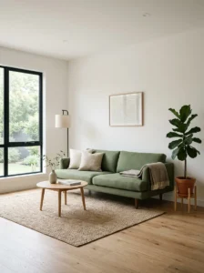 Minimalist green couch living room design