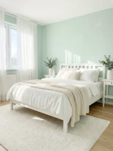 pale mint green bedroom with soft and refreshing decor