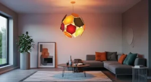 Colorful lighting fixture adding style and warmth to a living room
