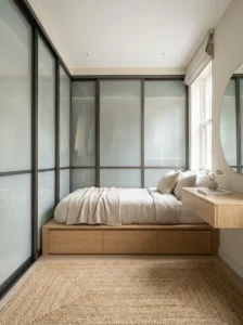 Sliding doors in small bedroom closet saving space