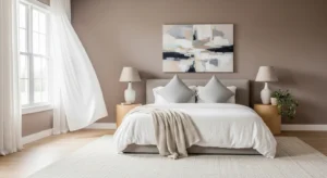 Light brown walls creating a soft and calming bedroom