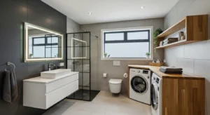 Corner washing machine placement saving space