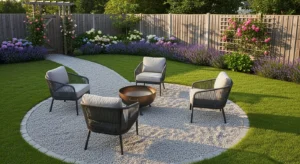 Gravel area creating low-maintenance backyard