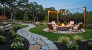 Stone pathway guiding to fire pit