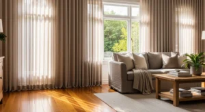 Beige curtains softening interior