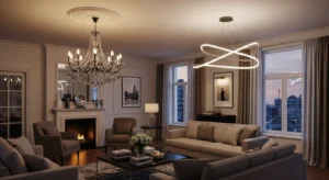 Statement lighting enhancing luxury space
