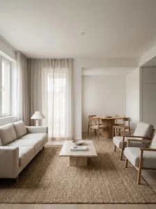 Properly scaled furniture in living room dining room combo layout