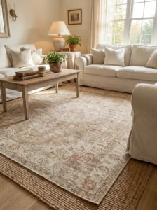 soft rug French country living room cozy decor