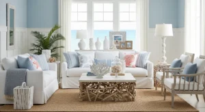 Coastal blue living room decor